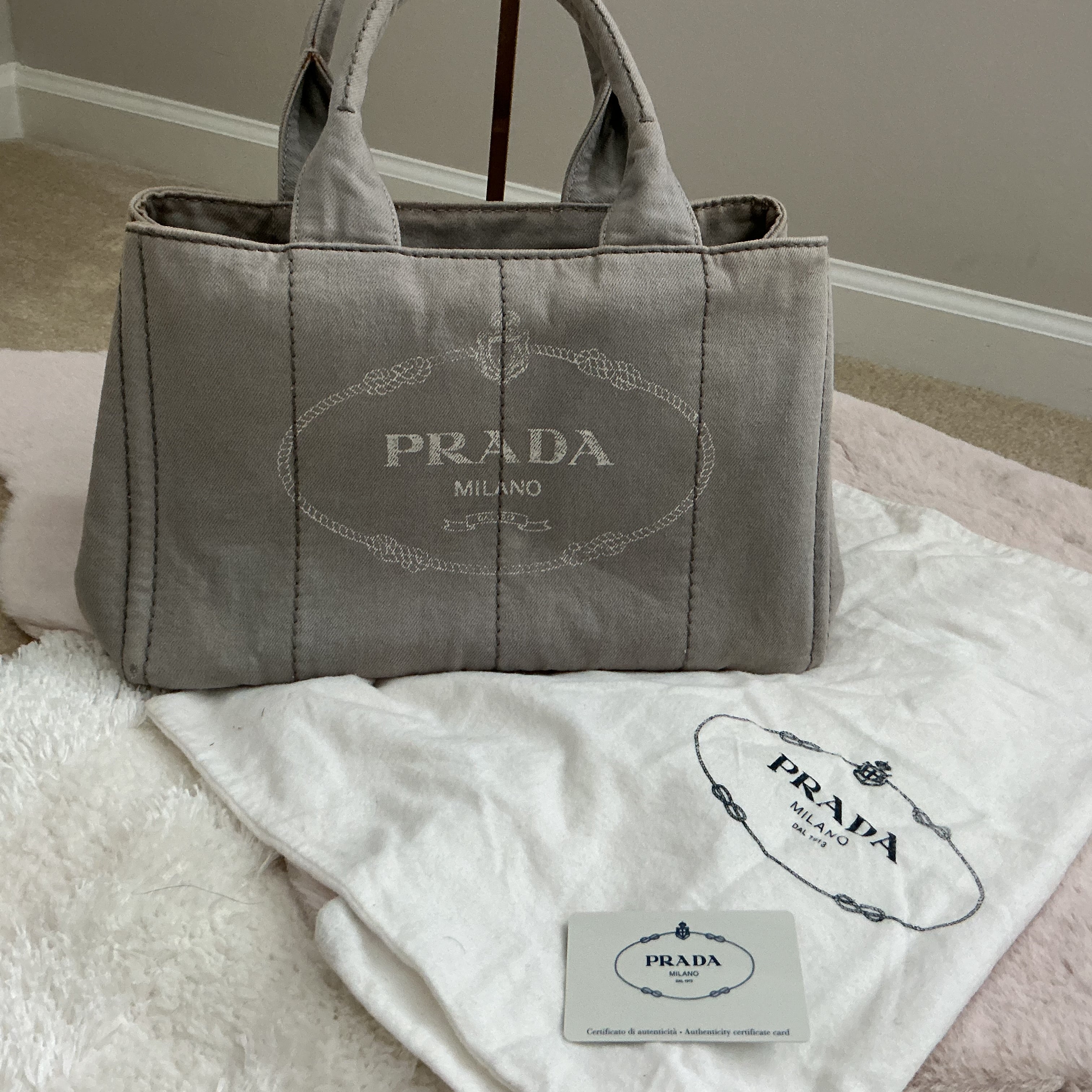 PRADA DENIM GRAY CANAPA HANDBAG COA INCLUDED