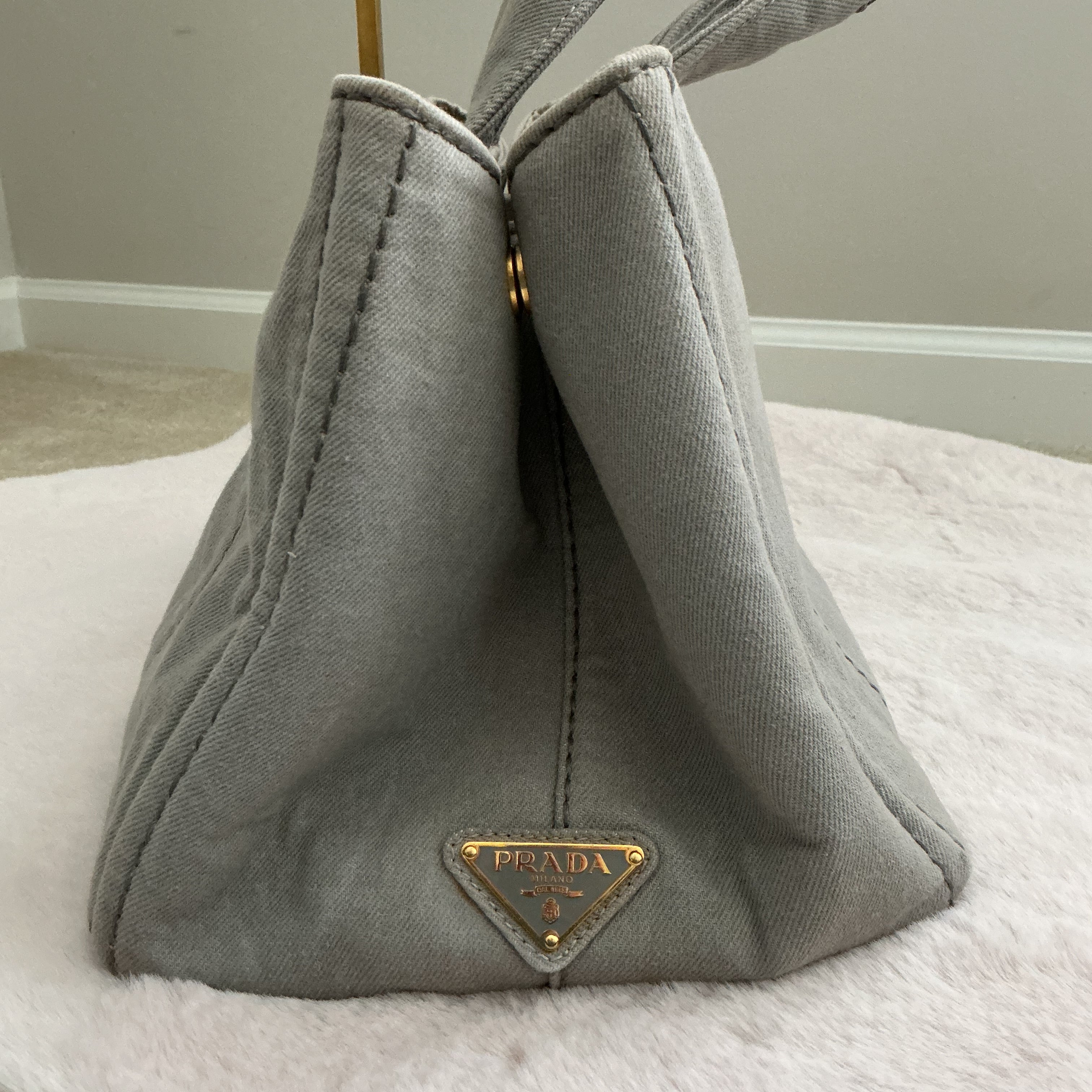 PRADA DENIM GRAY CANAPA HANDBAG COA INCLUDED