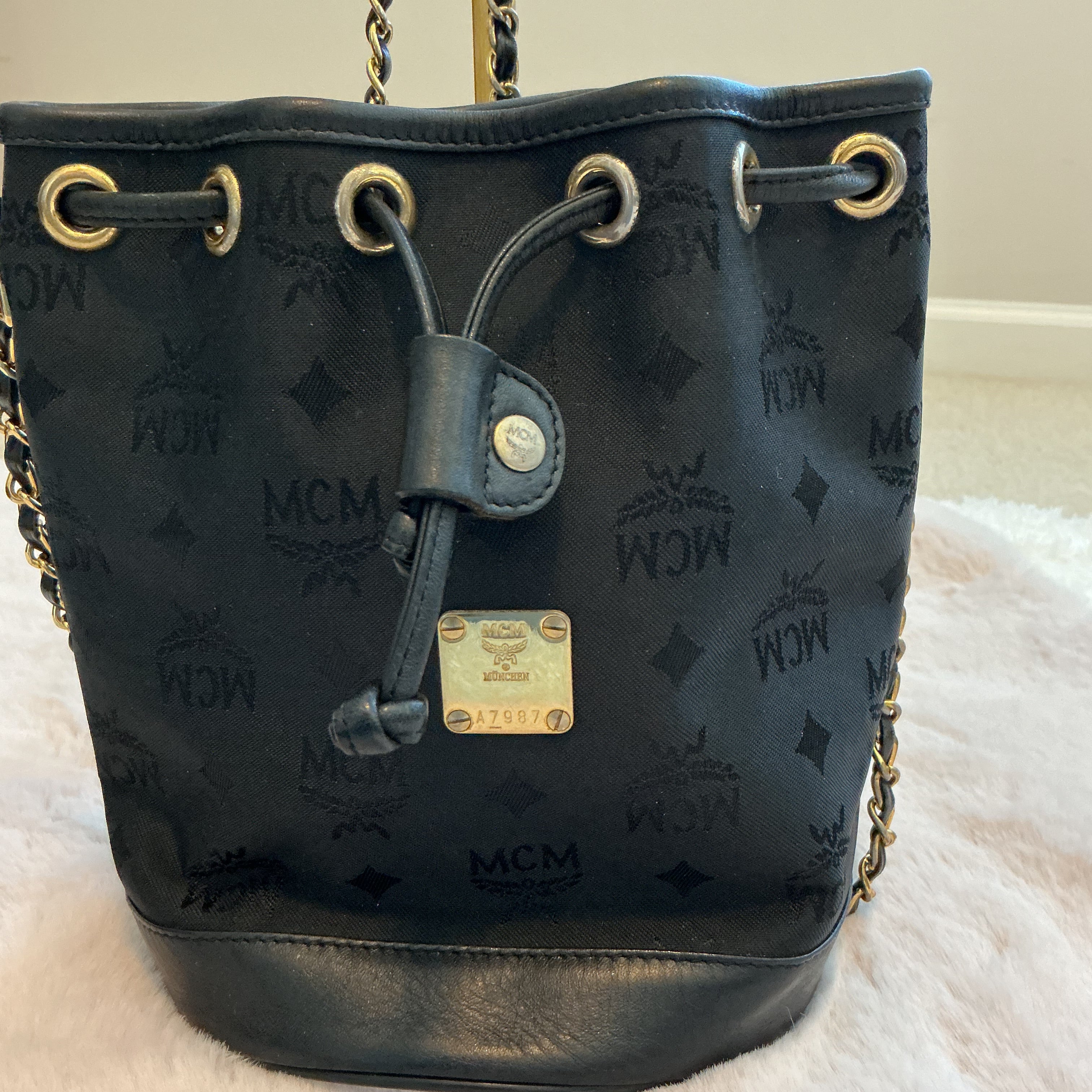 MCM BUCKET BAG WITH CROSSBODY CHAIN