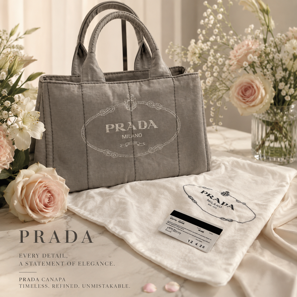 PRADA DENIM GRAY CANAPA HANDBAG COA INCLUDED