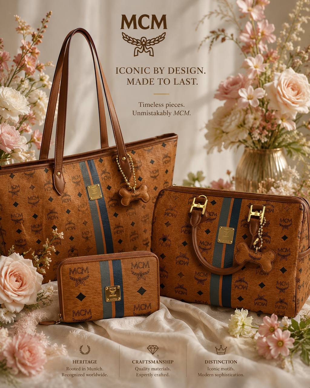 Set of 3 MATCHING MCM TOTE BOSTON BAG AND COMPACT WALLET