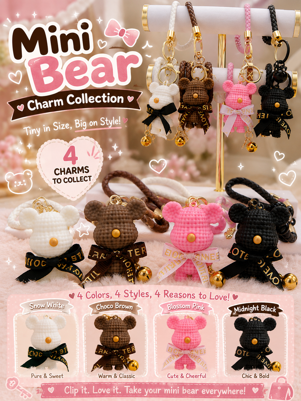 MINI BEAR RIBBON KEY BAG CHARM