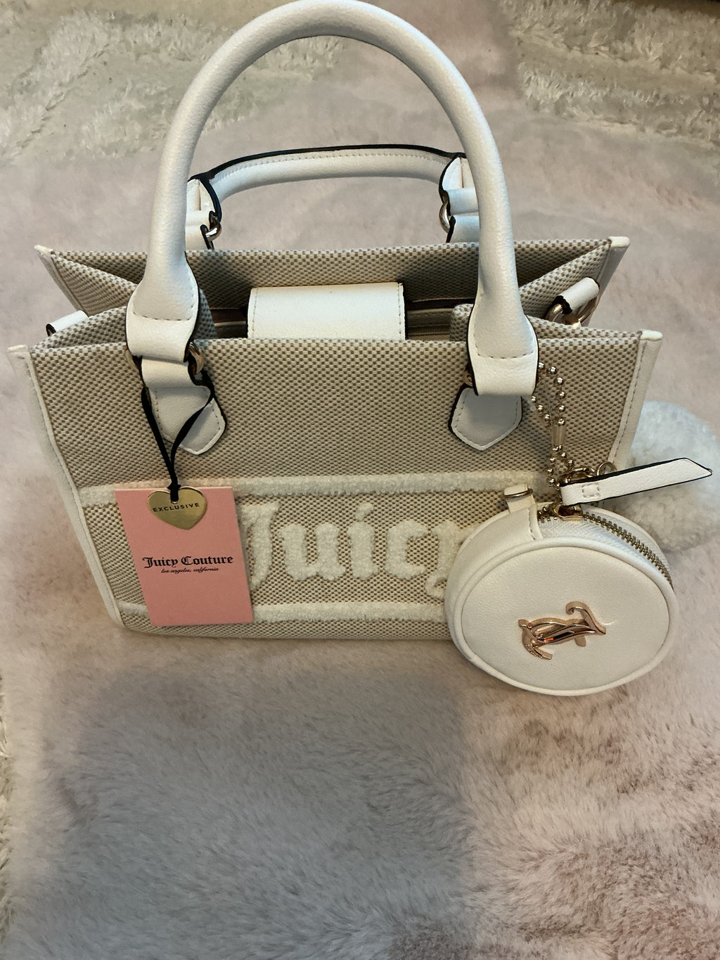 JUICY COUTURE MINI TOTE WITH BAG CHARM AND CROSSBODY STRAP
