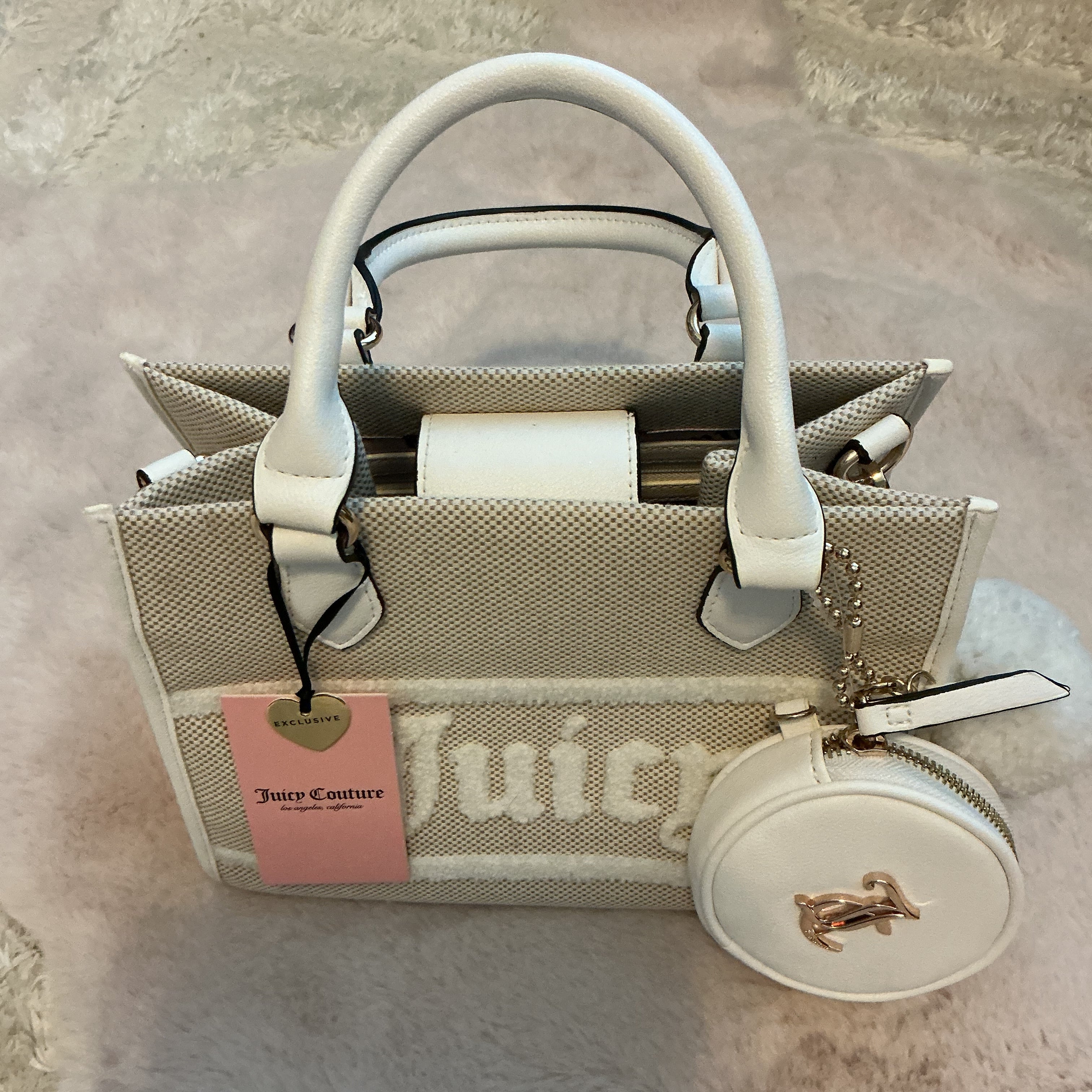 JUICY COUTURE MINI TOTE WITH BAG CHARM AND CROSSBODY STRAP