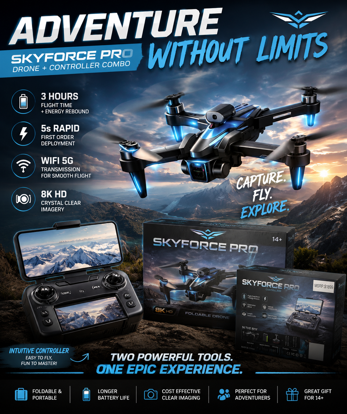 SKYFORCE PRO 8K HD FOLDABLE DRONE