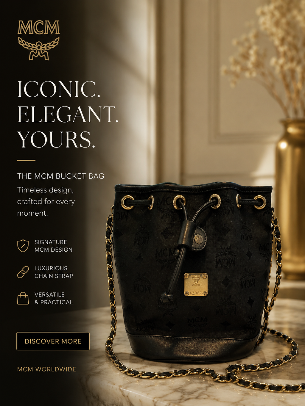 MCM BUCKET BAG WITH CROSSBODY CHAIN