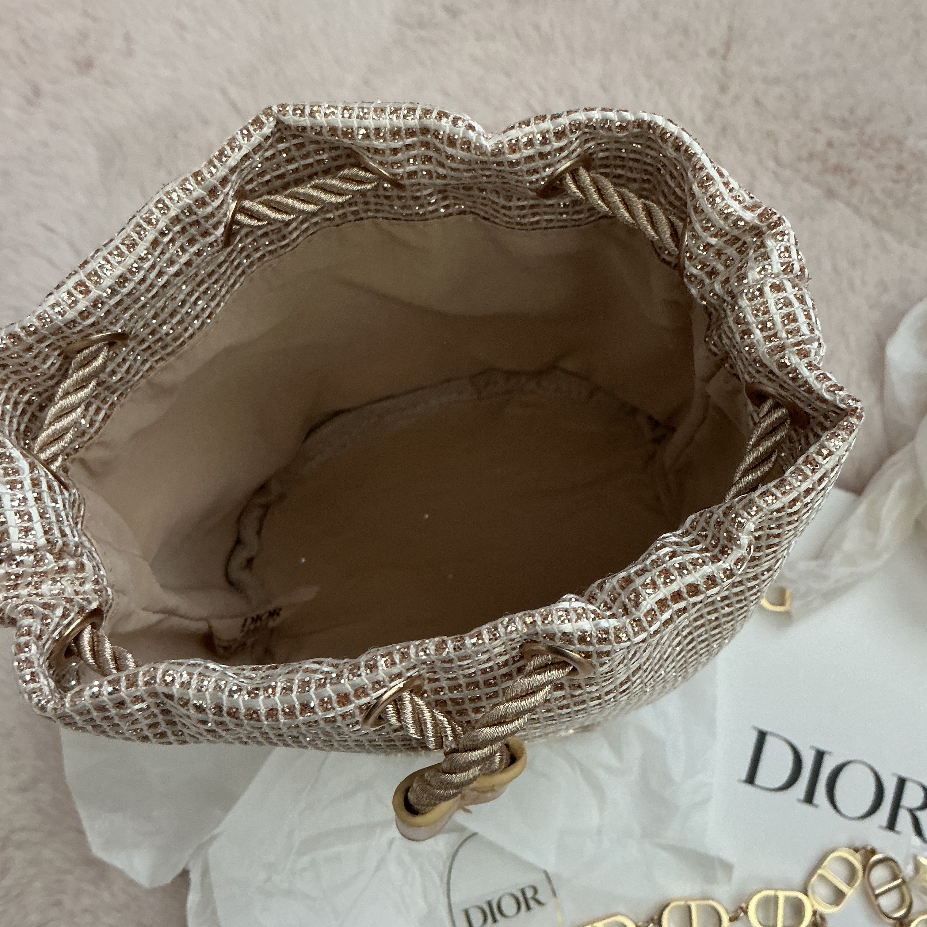 DIOR HOLIDAY COLLECTION BUCKET SLING WITH CROSSBODY CHAIN GWP ITEM
