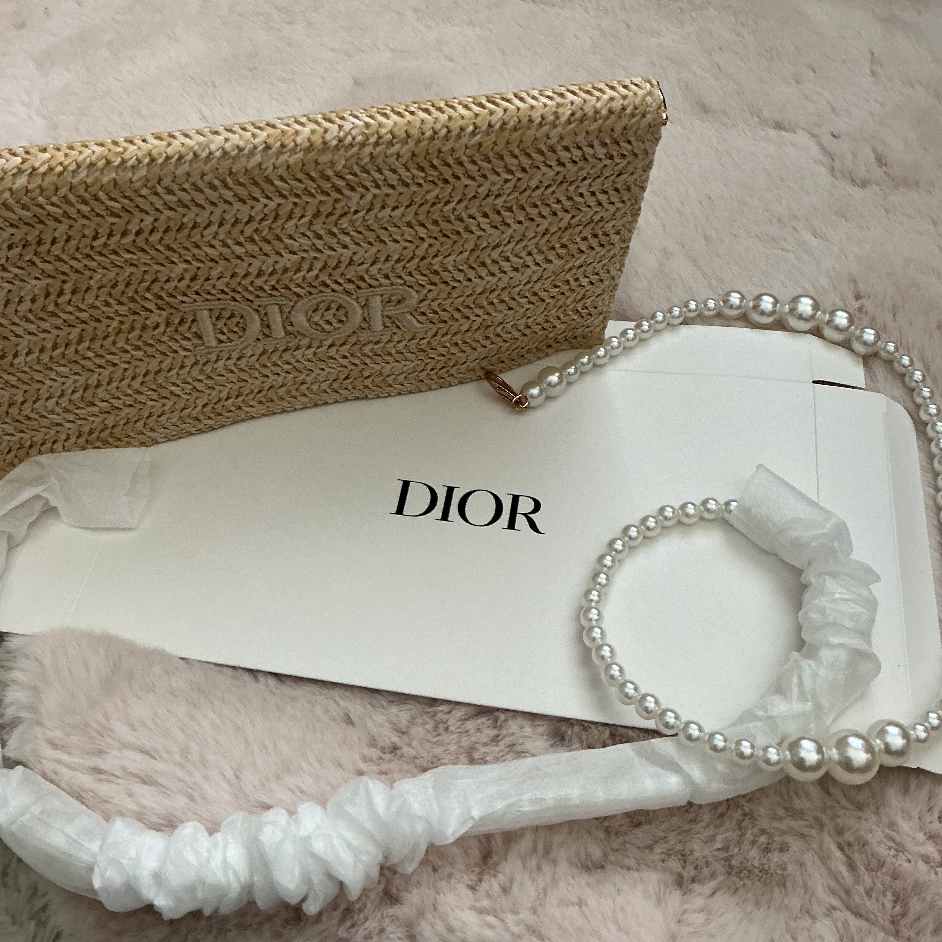 DIOR RAFFIA CLUTCH WITH SHOULDER BEADED STRAP GWP ITEM