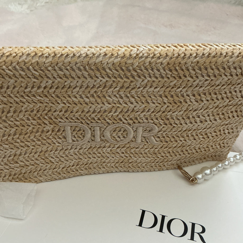 DIOR RAFFIA CLUTCH WITH SHOULDER BEADED STRAP GWP ITEM