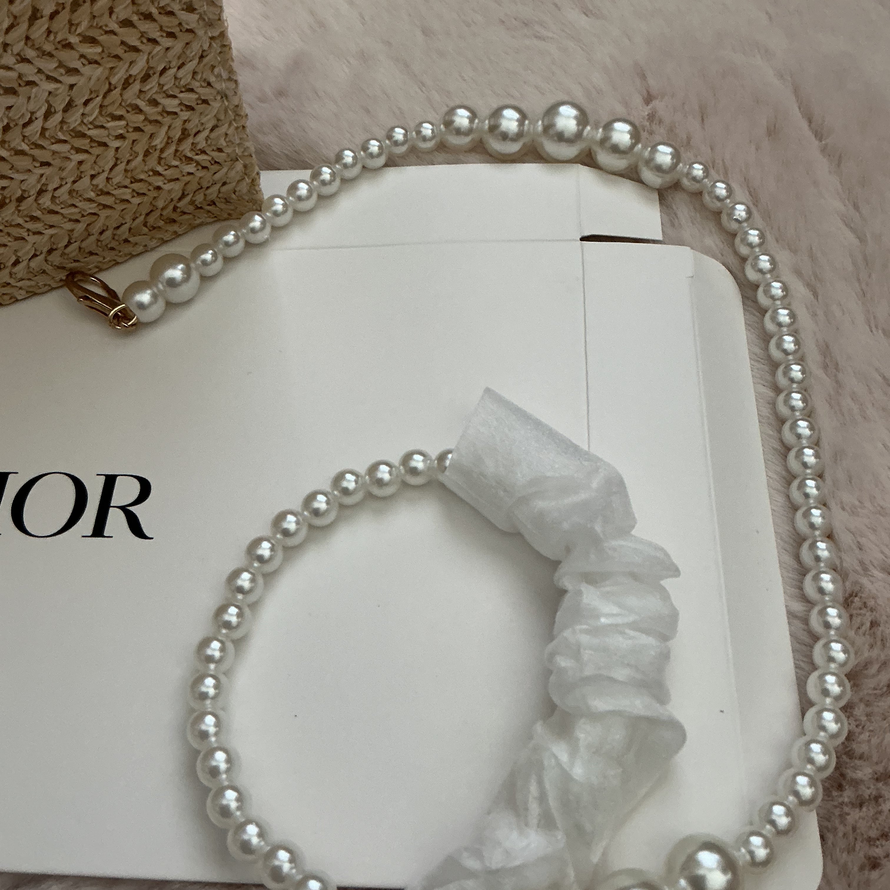 DIOR RAFFIA CLUTCH WITH SHOULDER BEADED STRAP GWP ITEM