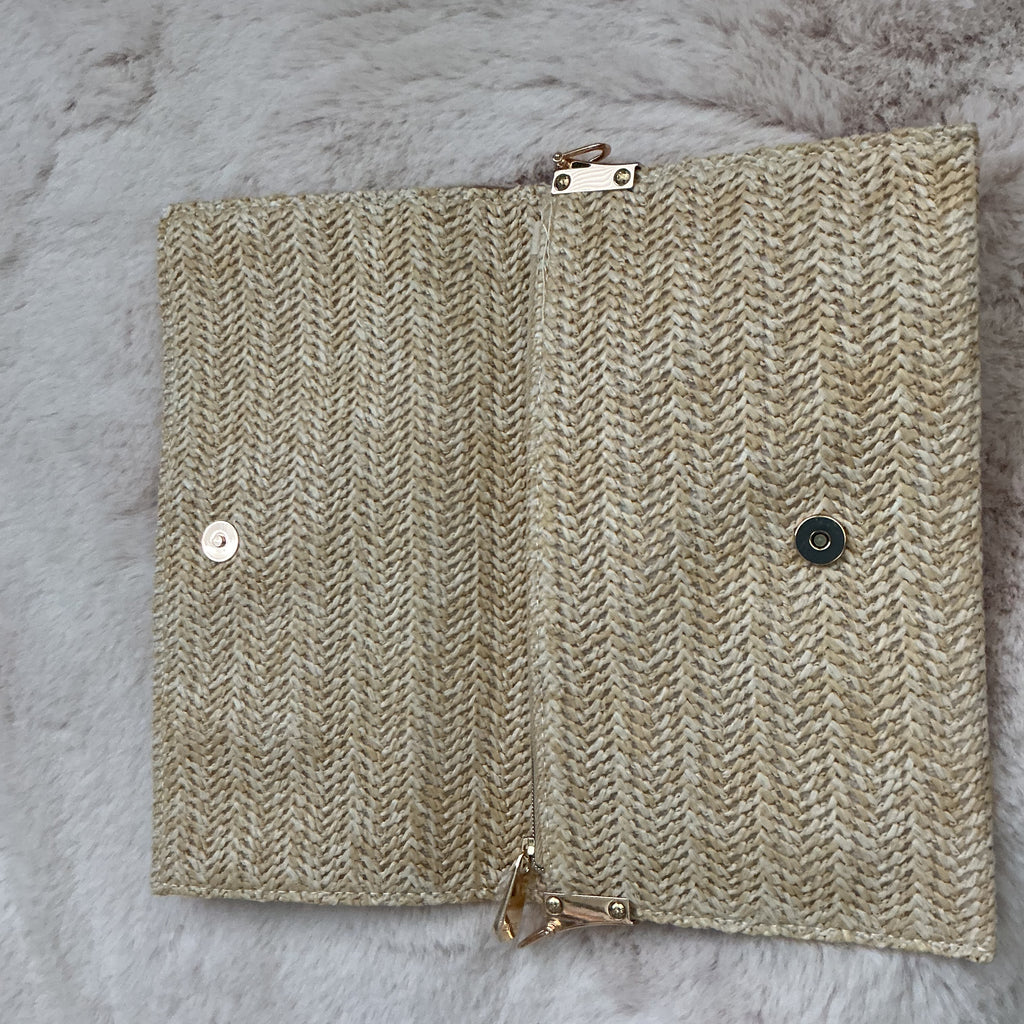 DIOR RAFFIA CLUTCH WITH SHOULDER BEADED STRAP GWP ITEM