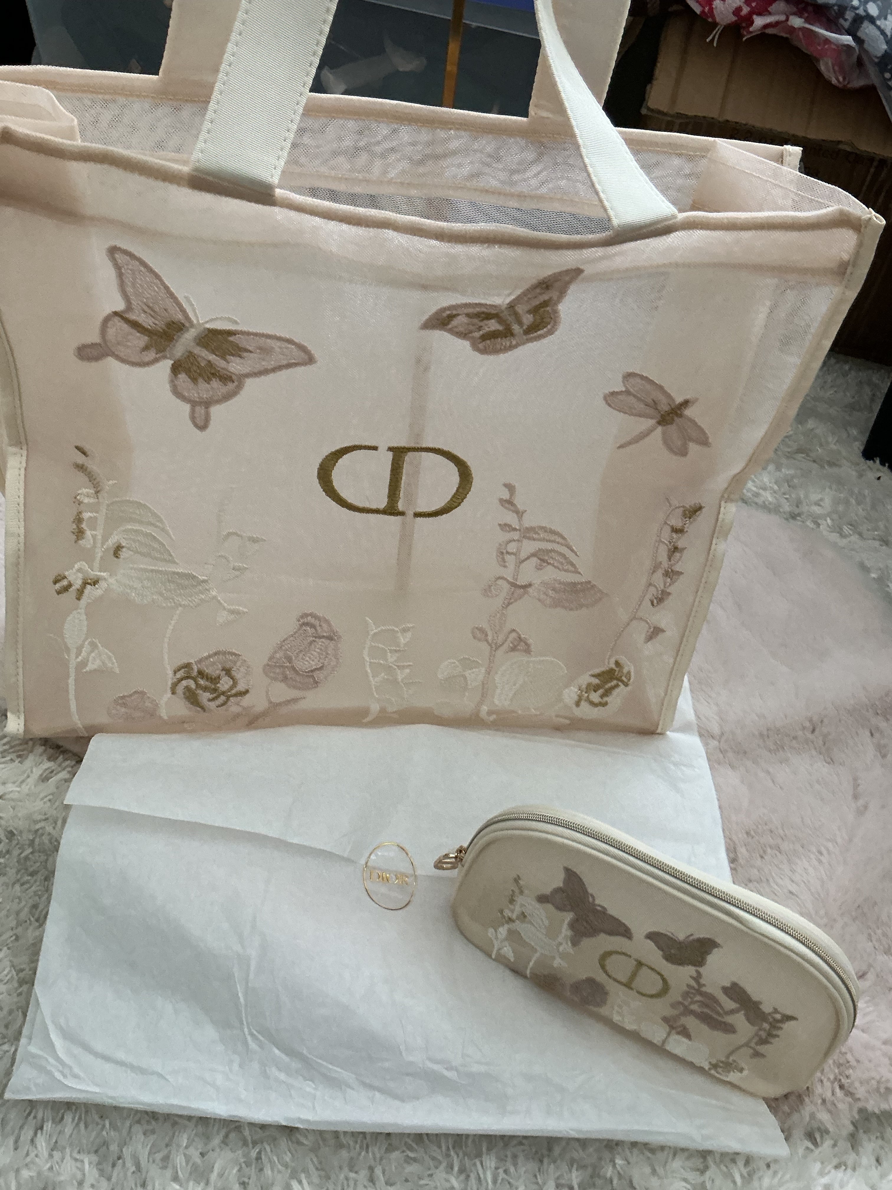 DIOR BUTTERFLY LARGE TOTE WITH MATCHING POUCH GWP ITEM