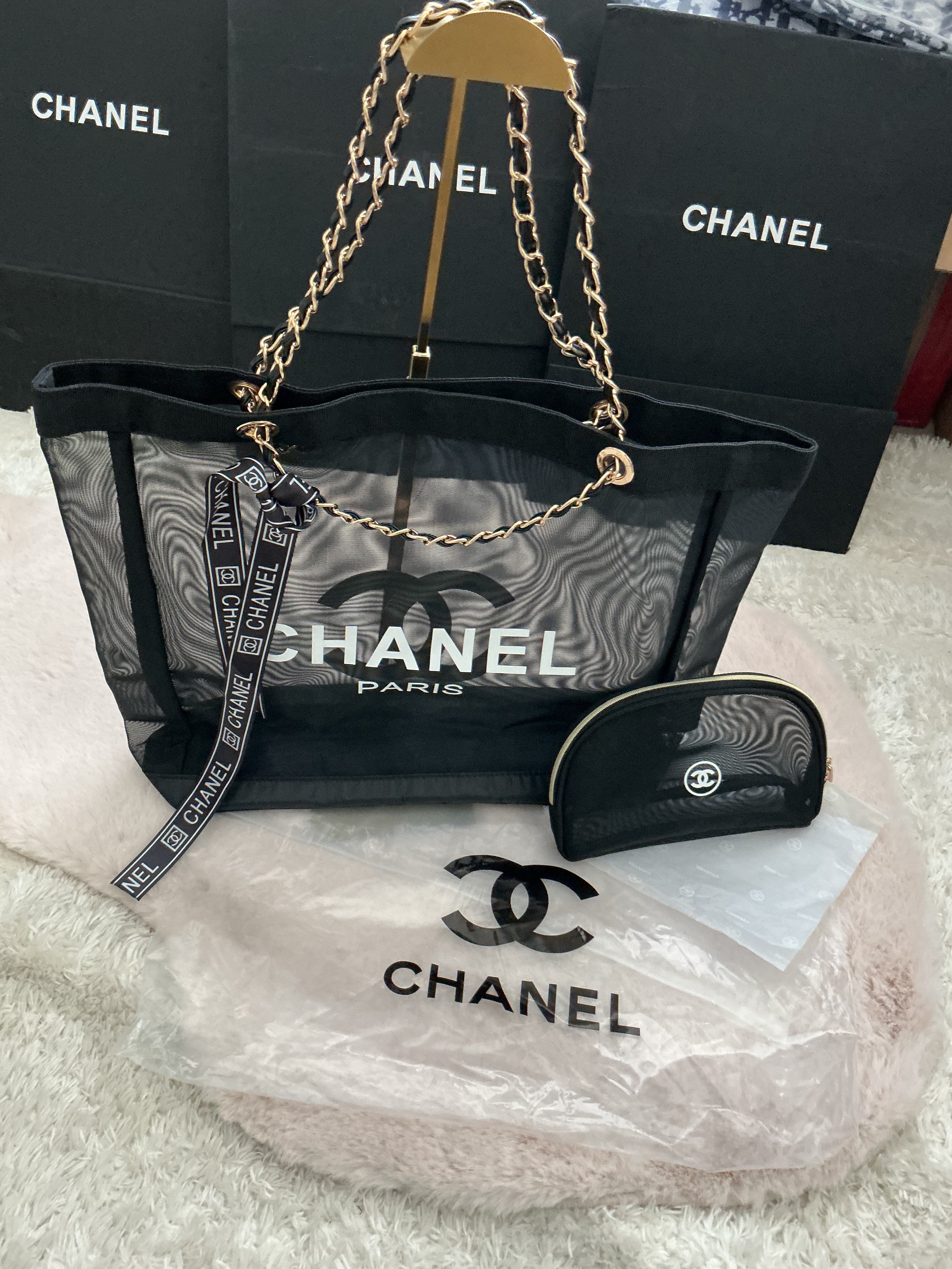 CHANEL LARGE MESH TOTE WITH MATCHING POUCH GWP ITEM