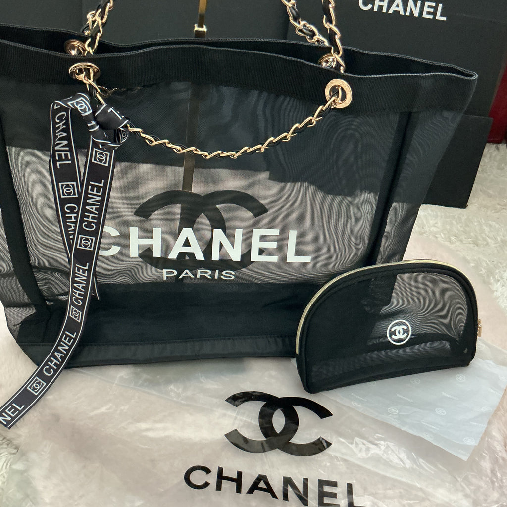 CHANEL LARGE MESH TOTE WITH MATCHING POUCH GWP ITEM