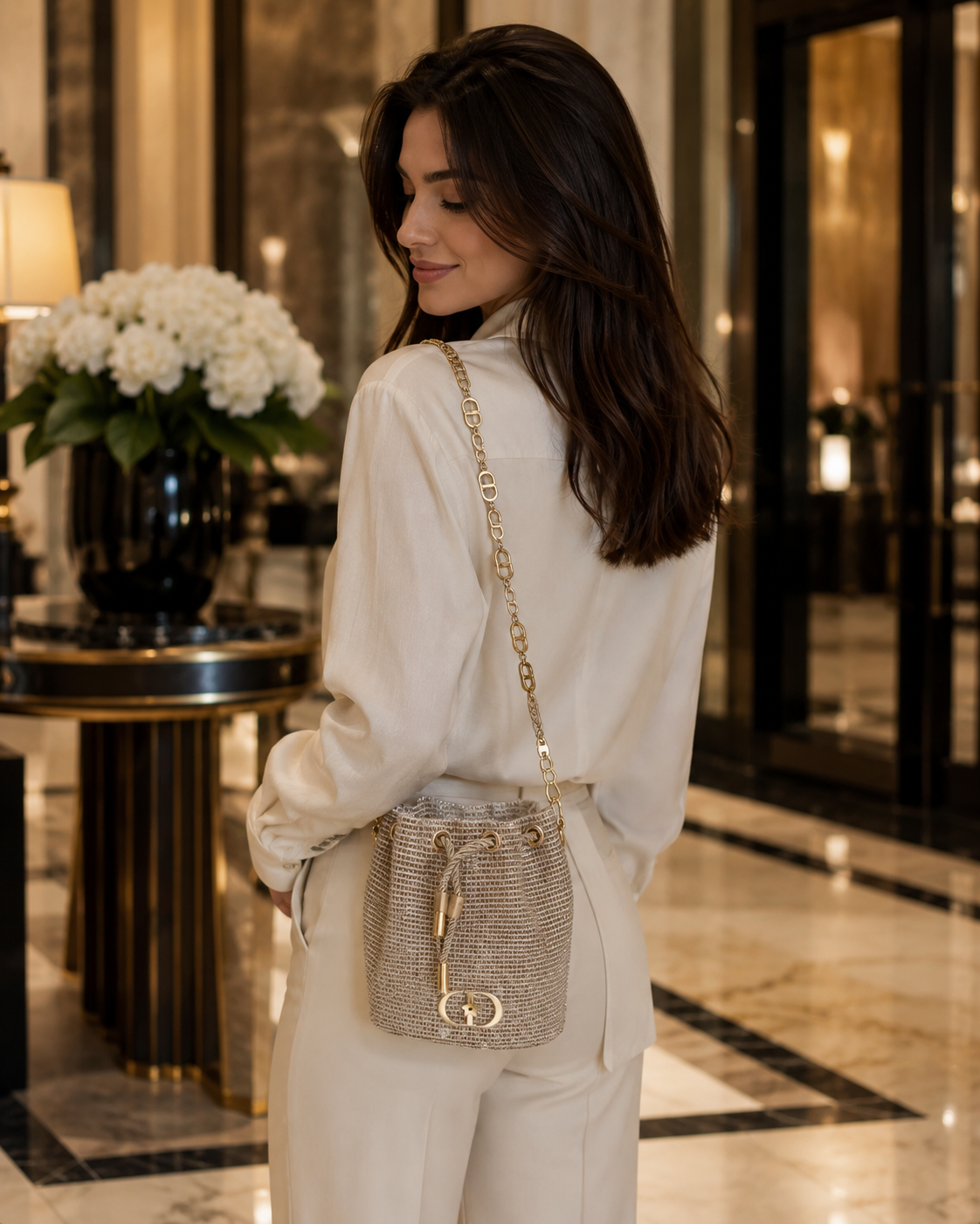 DIOR HOLIDAY COLLECTION BUCKET SLING WITH CROSSBODY CHAIN GWP ITEM