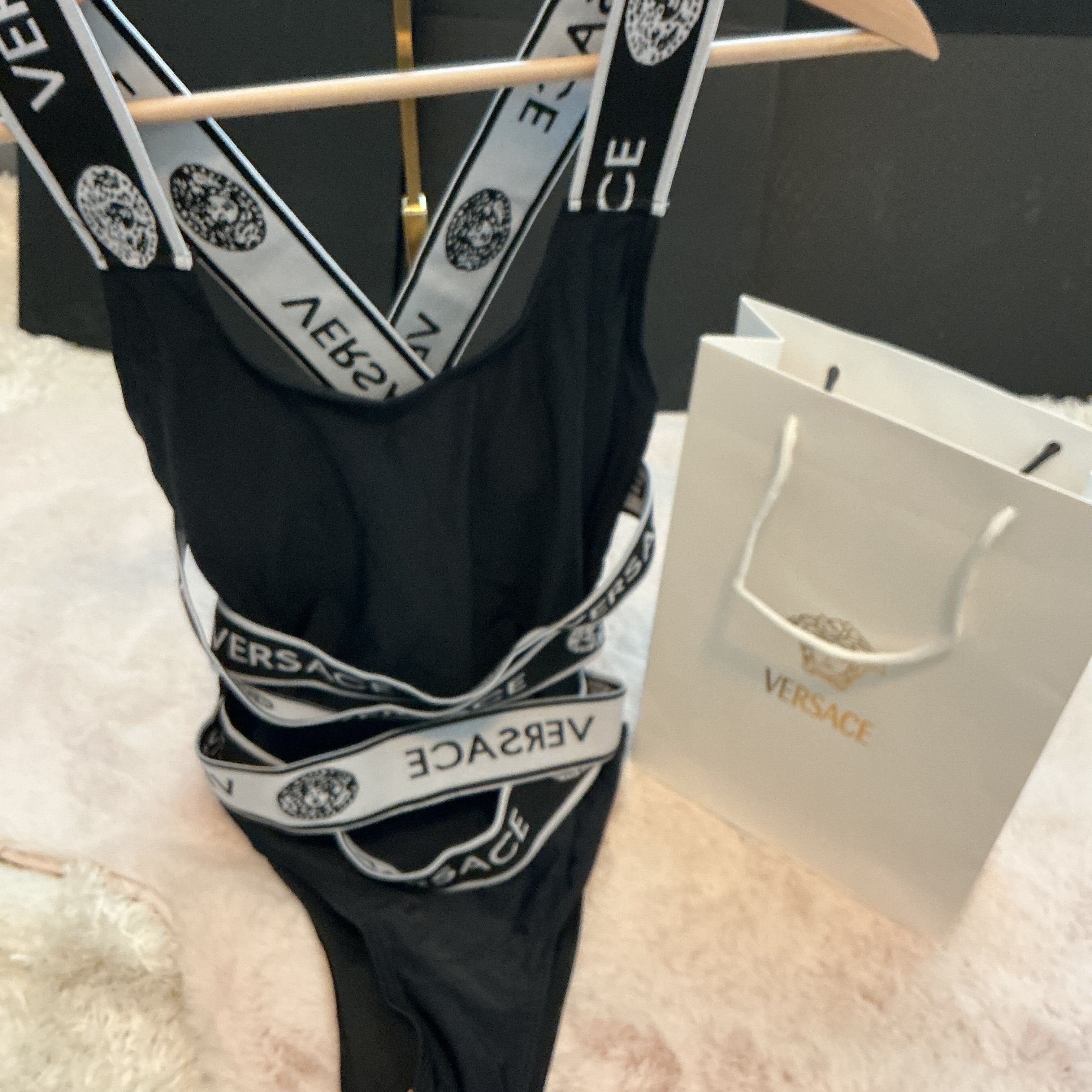 VERSACE 2 LOGO STRAPS ONE PIECE SWIMSUIT