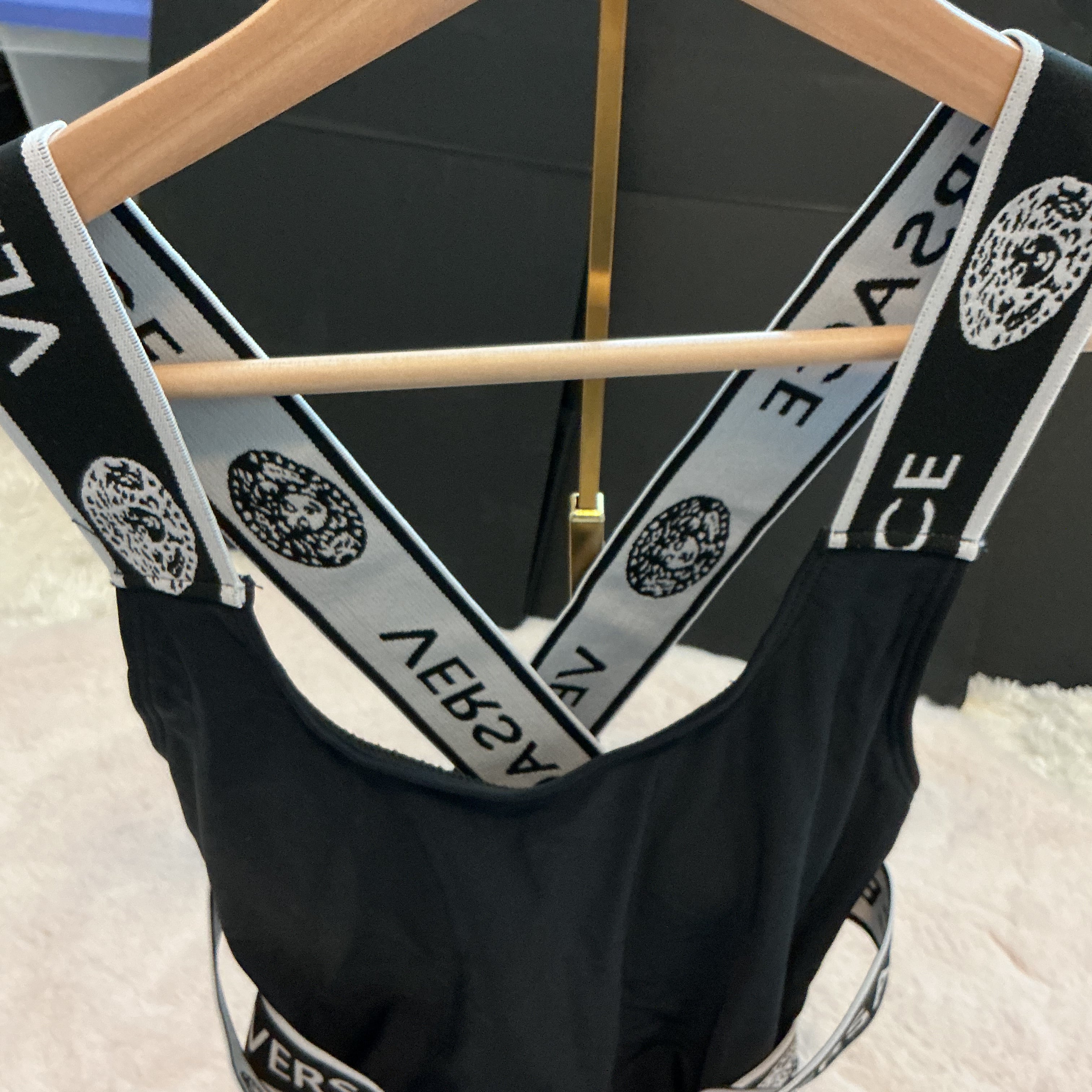 VERSACE 2 LOGO STRAPS ONE PIECE SWIMSUIT