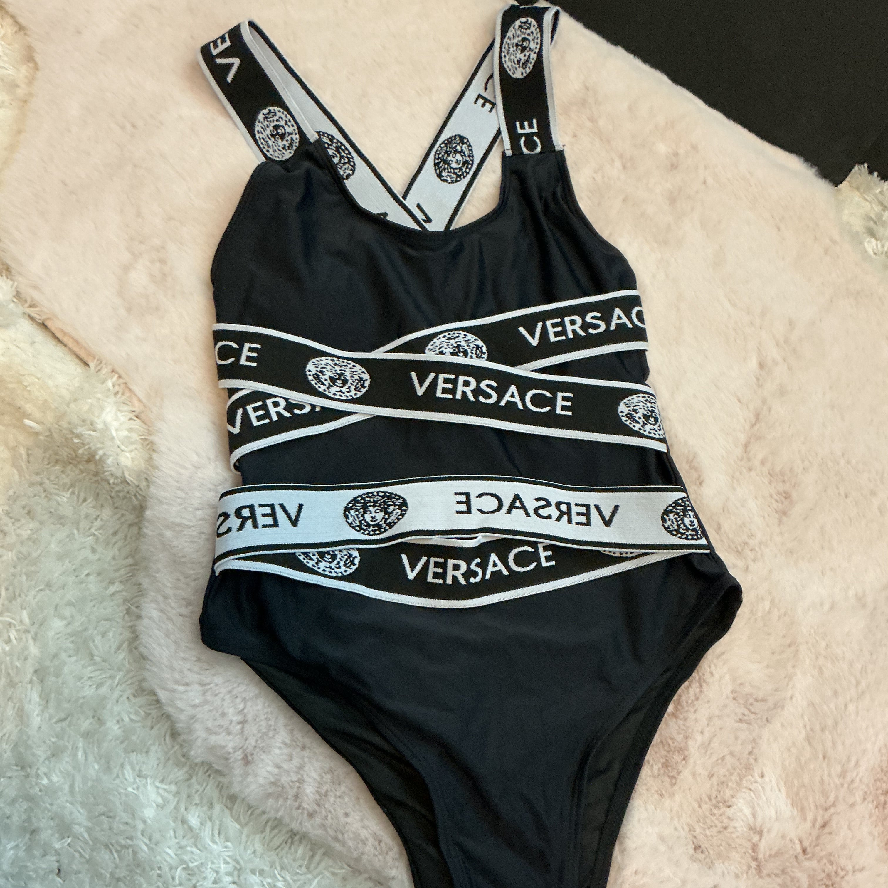 VERSACE 2 LOGO STRAPS ONE PIECE SWIMSUIT SIZE SMALL
