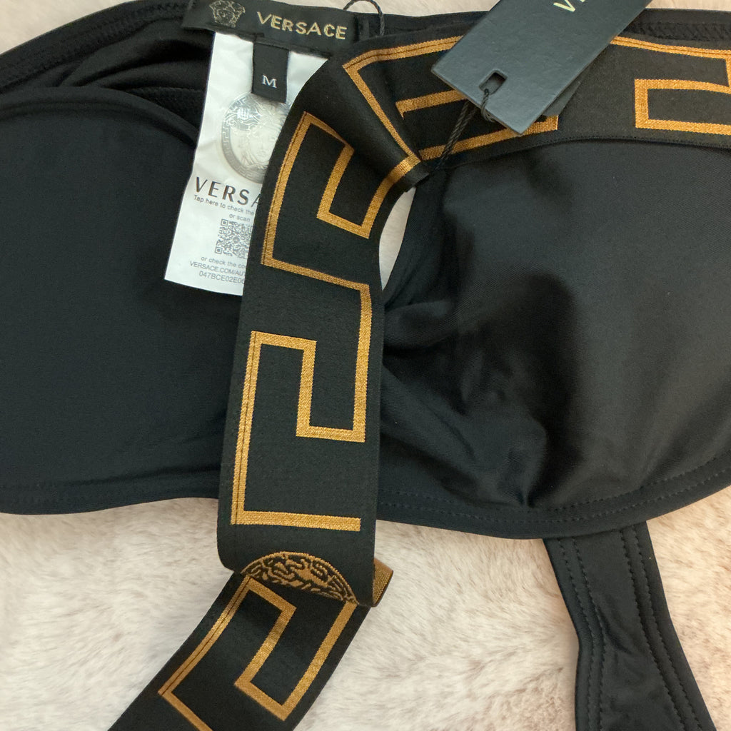 VERSACE GRECA BORDER ONE SHOULDER CUT OUT SWIMSUIT