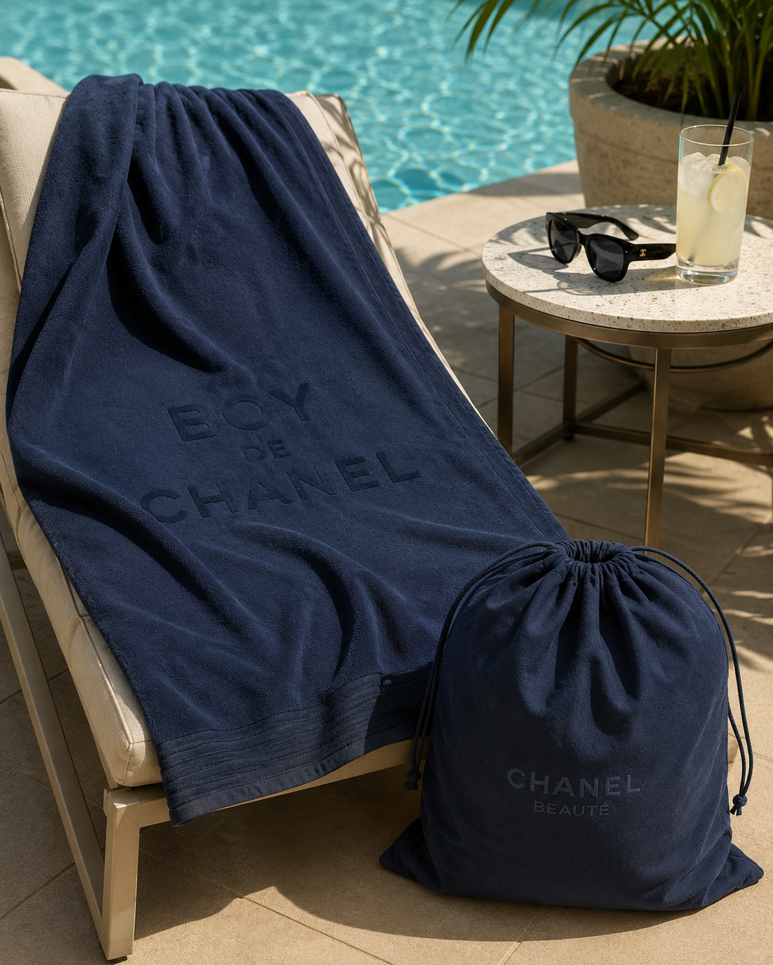 CHANEL BEAUTE BEACH/POOL TOWEL WITH CANVAS CARRYING BAG GWP ITEM