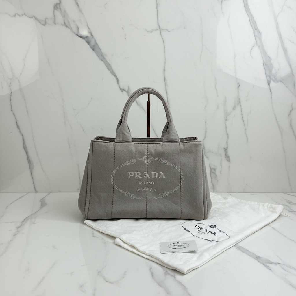 PRADA DENIM GRAY CANAPA HANDBAG COA INCLUDED