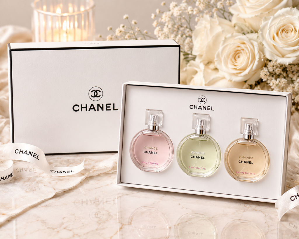 CHANEL 3 PIECE PERFUME SET ROUND BOTTLE