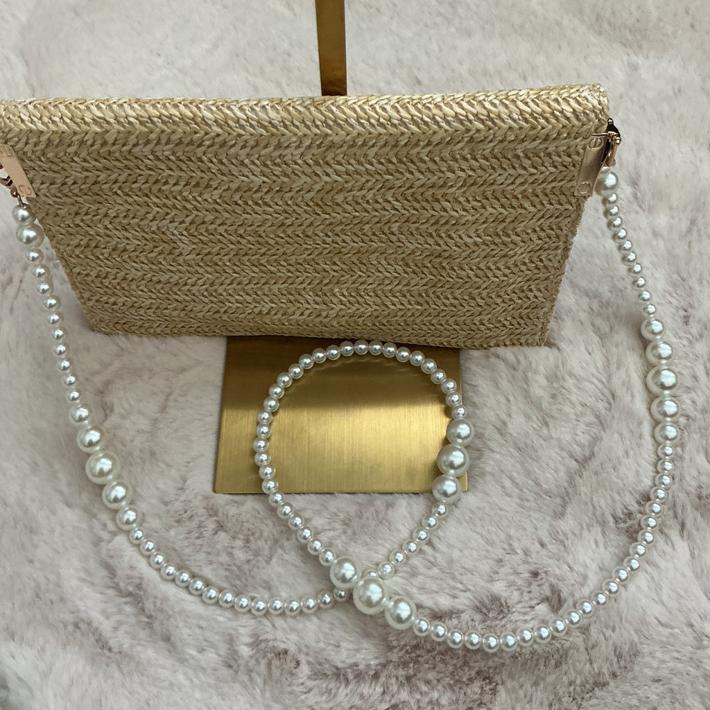 Dior Raffia Envelope Zipper Bag with Beaded Crossbody Chain and Twilly GWP ITEM