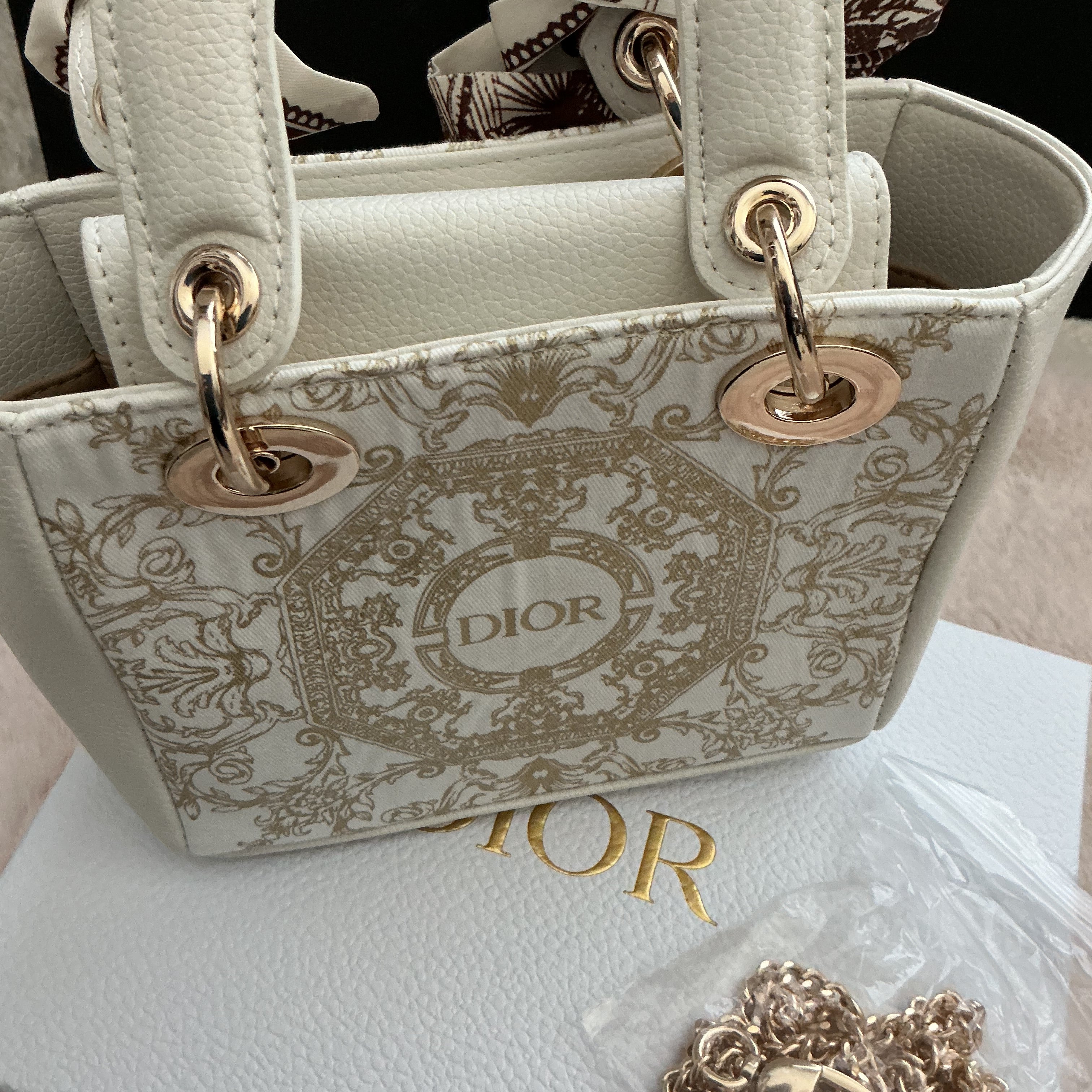 Dior Lady Hand Bag with Bag Charm,Twilly and Crossbody Chain VIP ITEM
