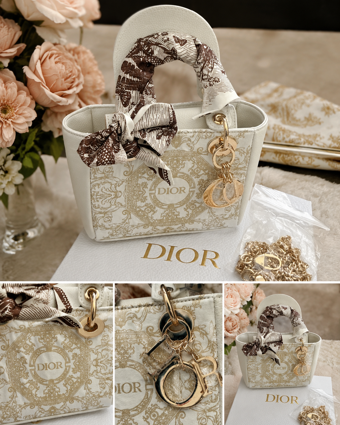 Dior Lady Hand Bag with Bag Charm,Twilly and Crossbody Chain VIP ITEM
