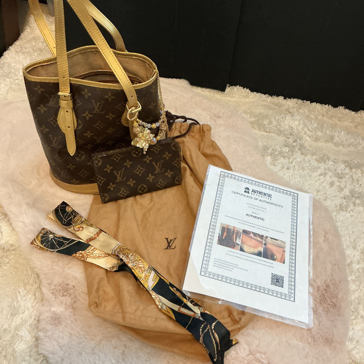 Louis Vuitton Petit PM Monogram Shoulder Bucket Bag with Mini Pouch