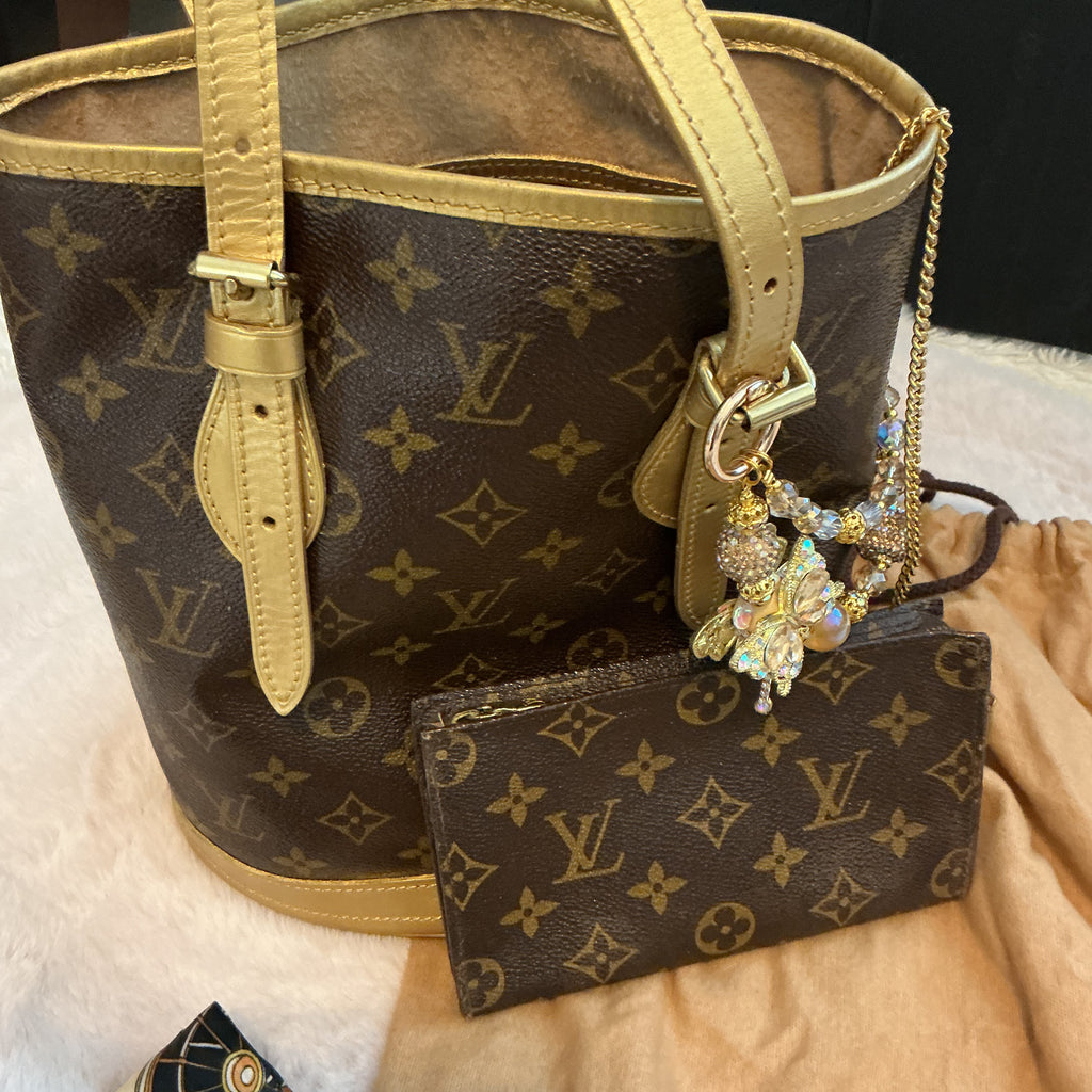 Louis Vuitton Petit PM Monogram Shoulder Bucket Bag with Mini Pouch