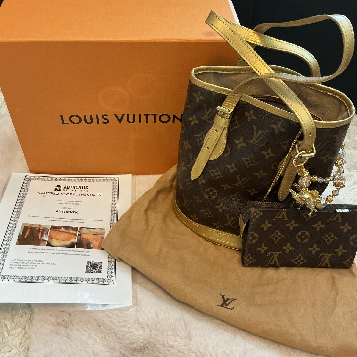 Louis Vuitton Petit PM Monogram Shoulder Bucket Bag with Mini Pouch