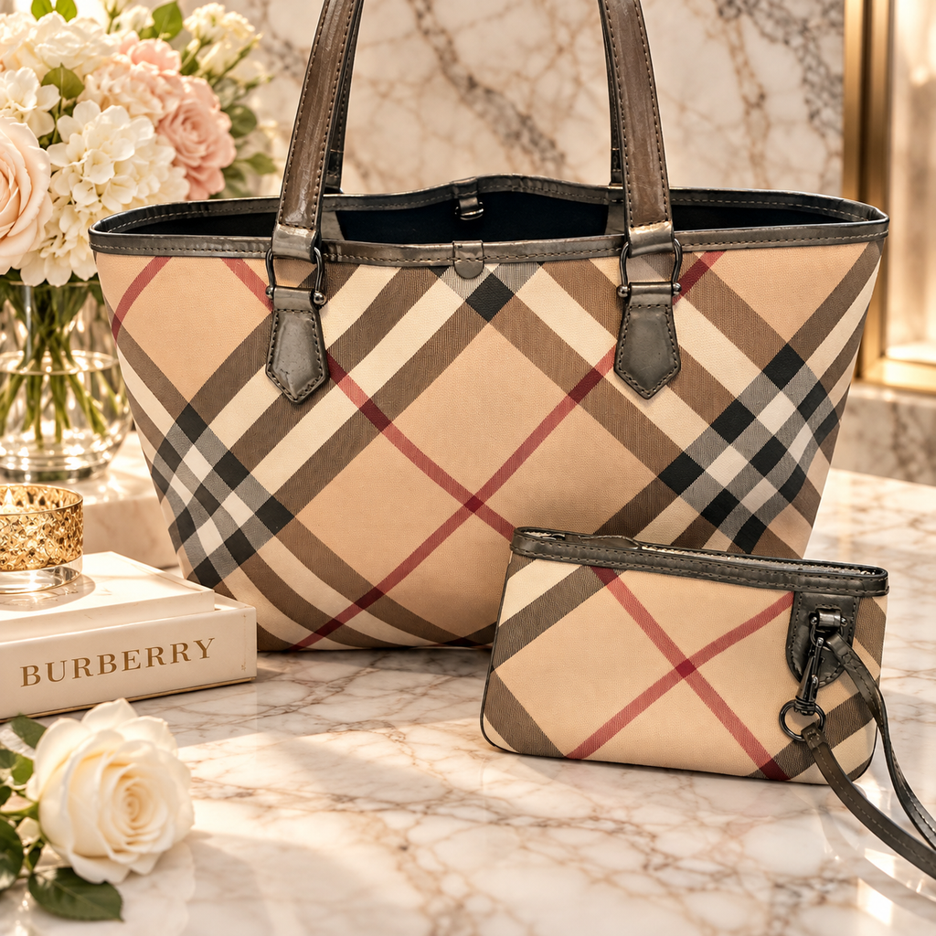 Burberry Nova Check MM Tote with Wristlet
