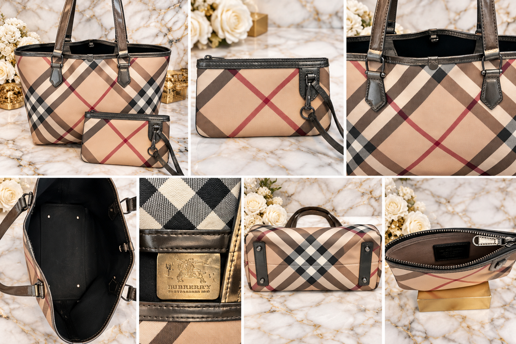 Burberry Nova Check MM Tote with Wristlet