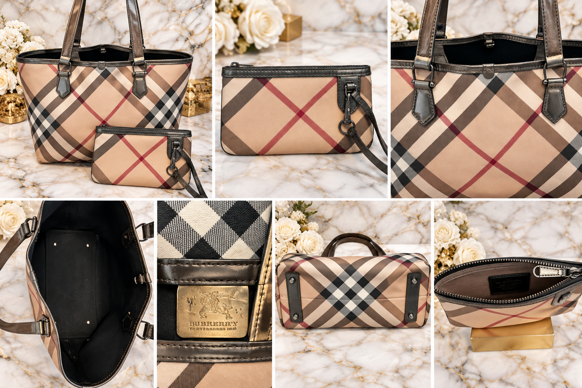Burberry Nova Check MM Tote with Wristlet