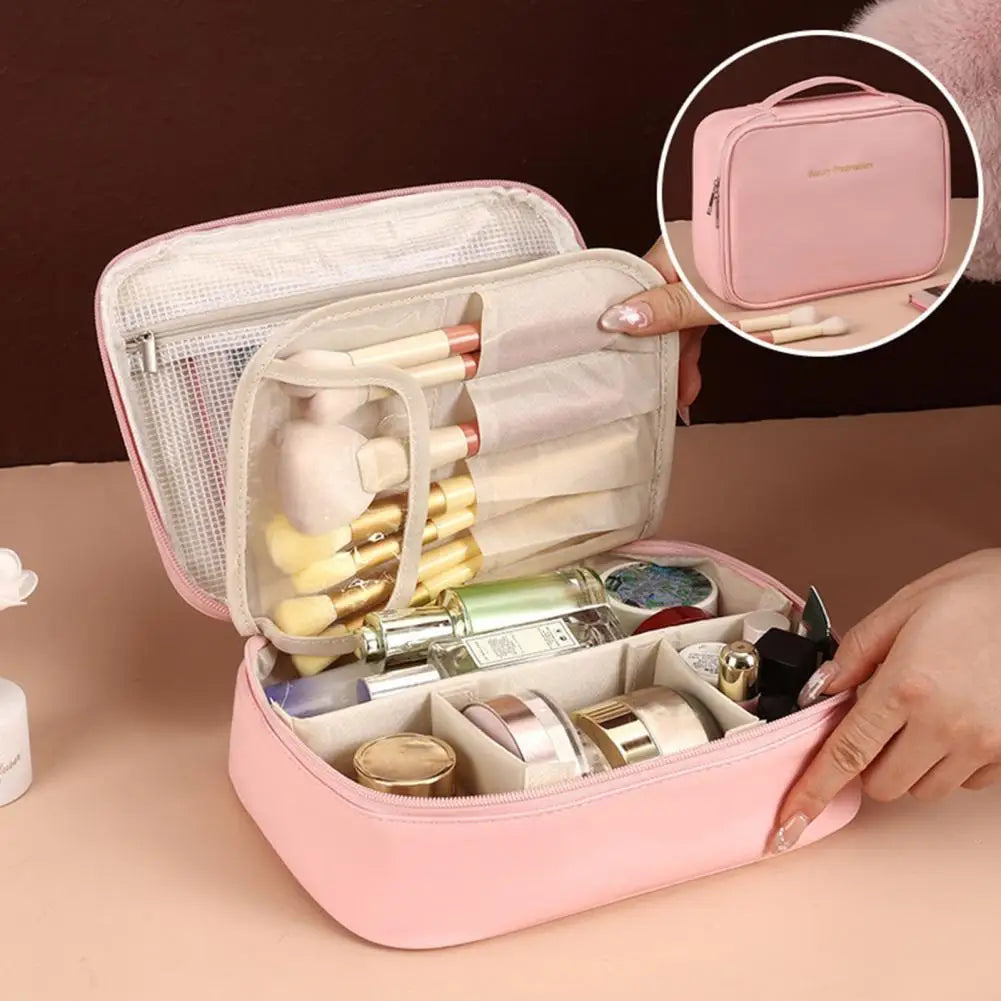 Large Capacity Cosmetic Bag Makeup Case with Top Handle Adjustable Divider Travel Makeup Organizer for Toiletries And Skincare