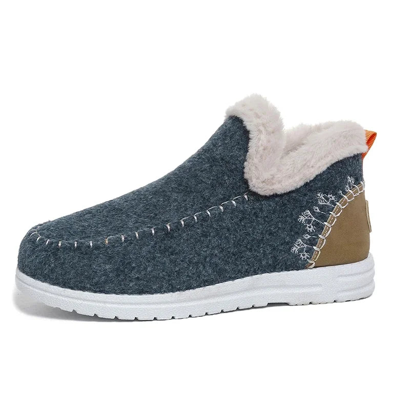 Women’s Winter Slip On Fuzzy Collar Ankle Booties Soft Felt Warm Fleece Lined Flat Non‑Slip Light Casual Daily Snow Boots