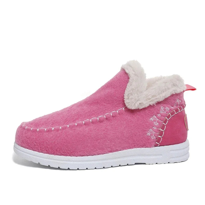 Women’s Winter Slip On Fuzzy Collar Ankle Booties Soft Felt Warm Fleece Lined Flat Non‑Slip Light Casual Daily Snow Boots