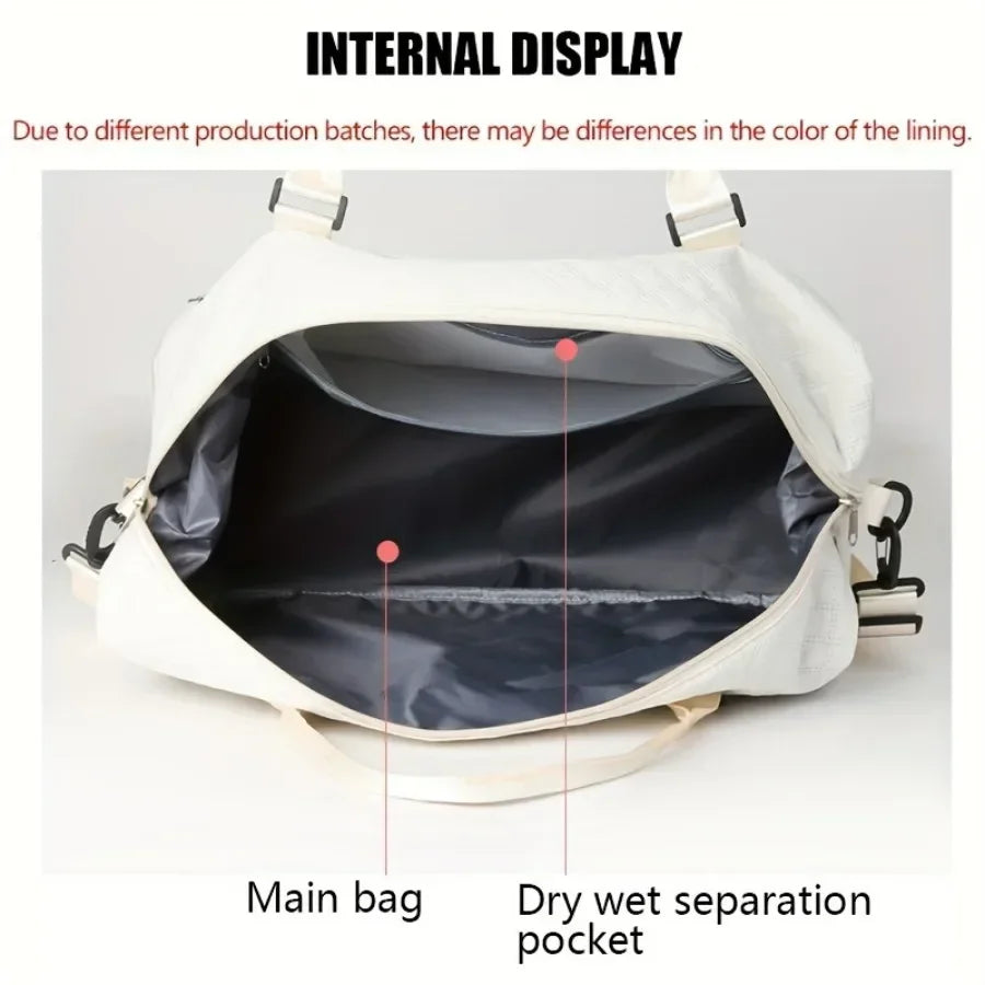 2pcs Set Large Capacity Travel Duffel Bag with Shoe Compartment and Cosmetic Pouch, Casual Nylon Gym Bag, Weekend Overnight Bag