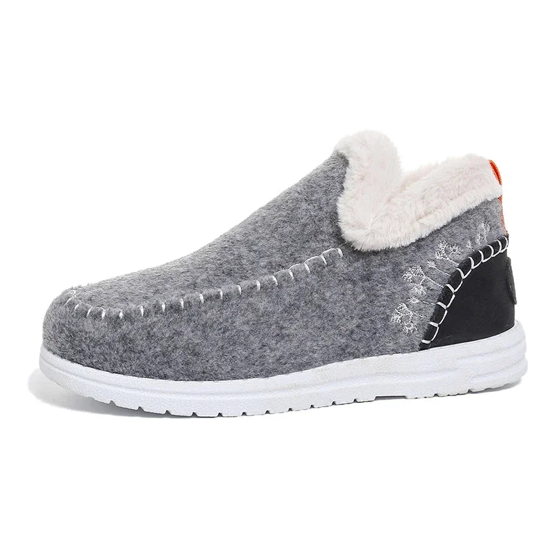Women’s Winter Slip On Fuzzy Collar Ankle Booties Soft Felt Warm Fleece Lined Flat Non‑Slip Light Casual Daily Snow Boots